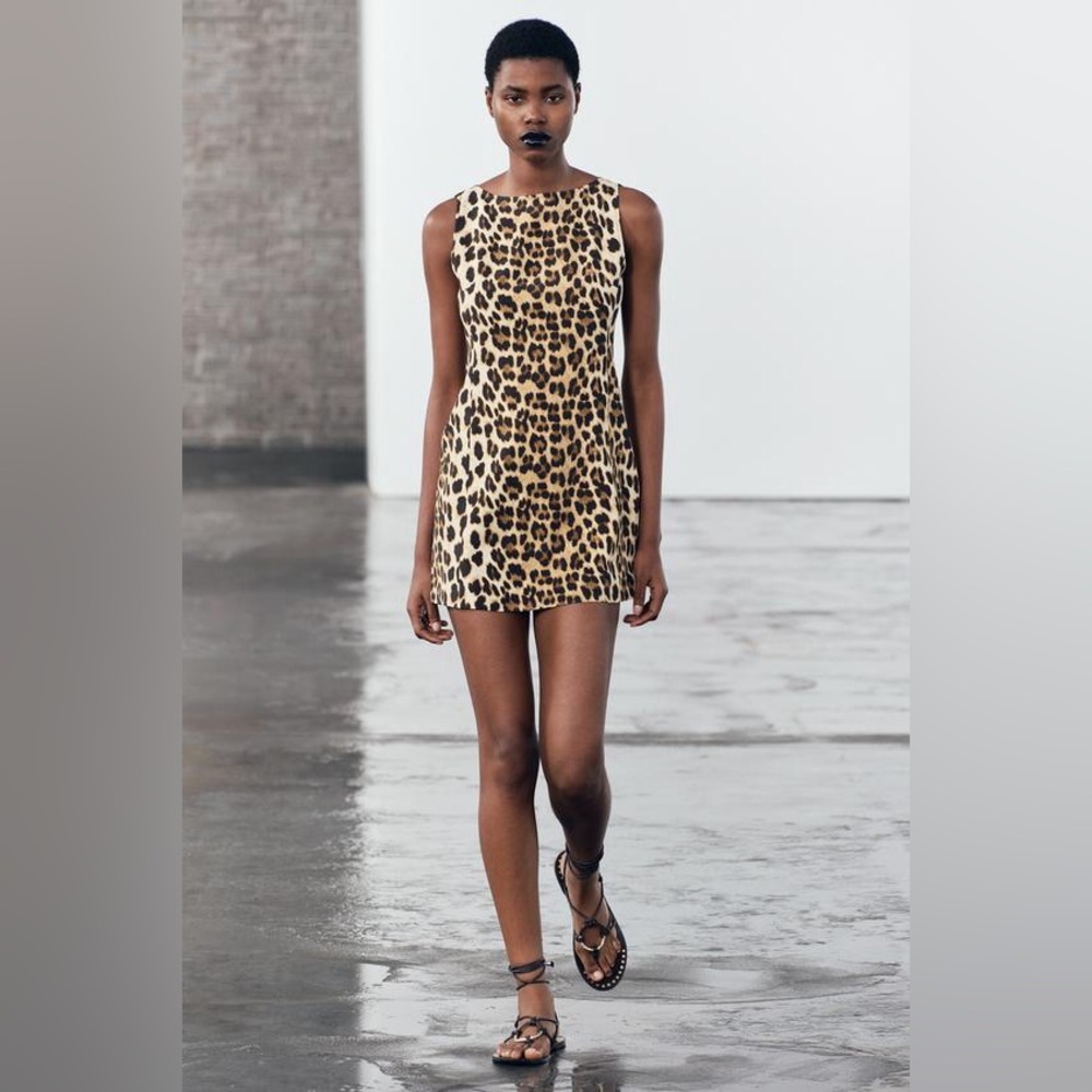 🆕Zara ZW Collection Animal Print Dress Leopard Brown Size Large